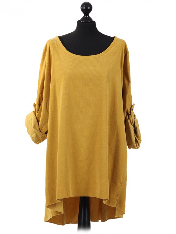 Italian Cotrise High Low Lagenlook Top Mustard