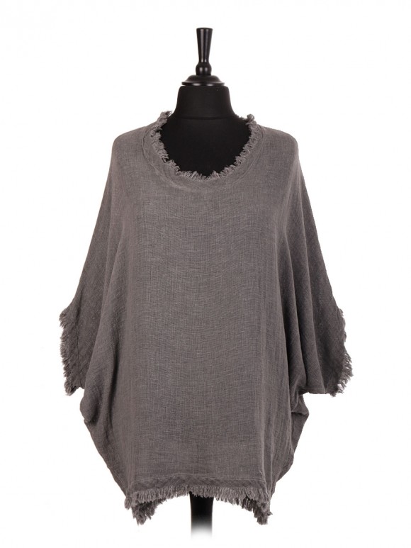 Italian Cold Dye Cotton Batwing Dip Hem Top