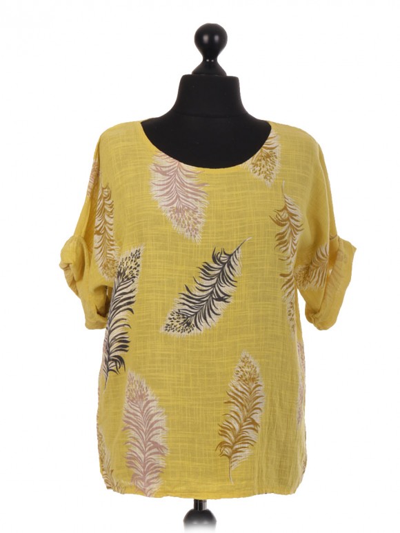 Italian Cotton Feather Print Top