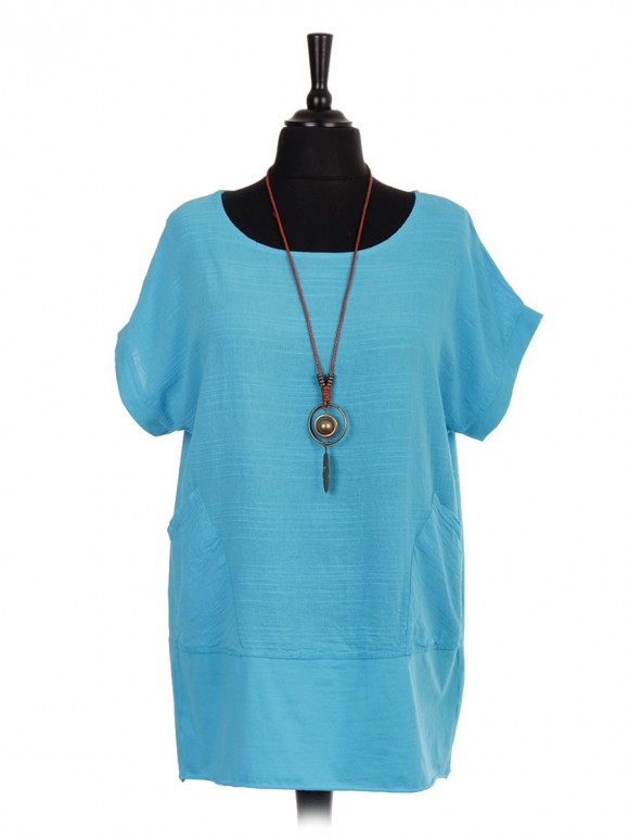 Italian Cotton Necklace Top With Pockets