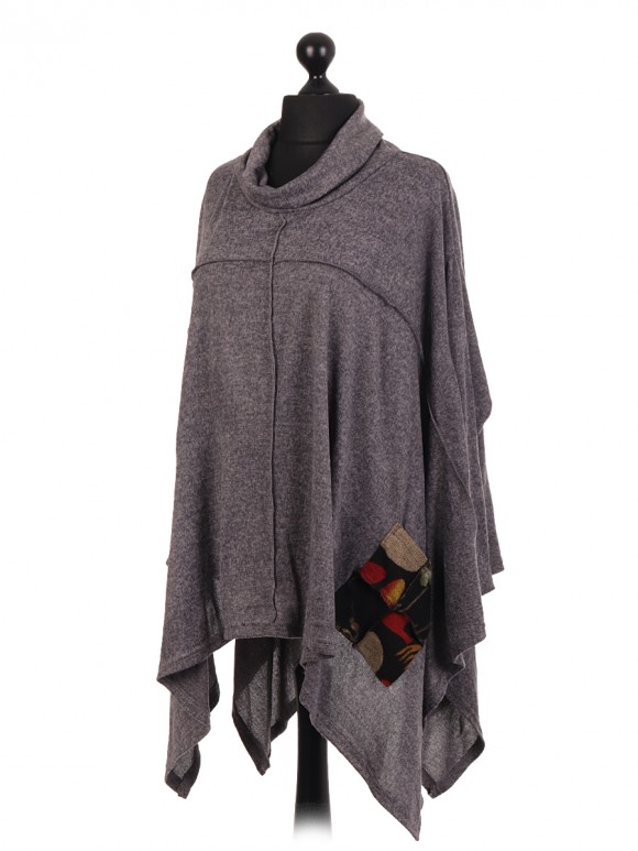 Italian Wool Mix Cowl Neck Batwing Top With Pockets