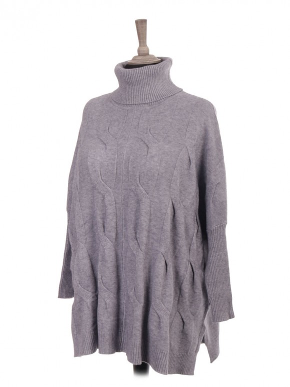 Italian Cowl Neck Cable Knit Batwing Jumper