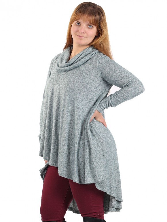 Italian Cowl Neck High Low Top Teal side