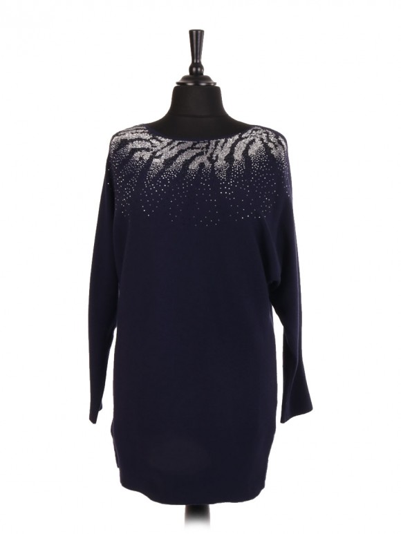 Italian Diamante Embellished Batwing Jumper