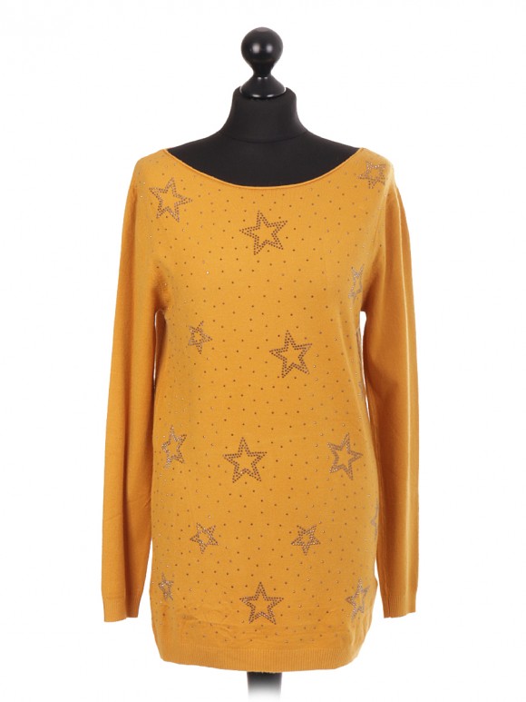 Italian Diamante Star Pattern Soft Knitted Jumper