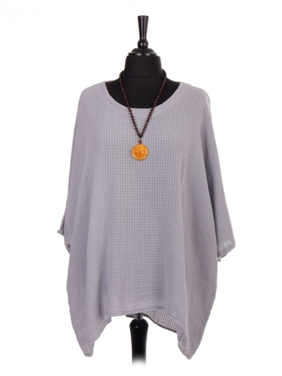 Italian Linen Dip Hem Batwing Necklace Top