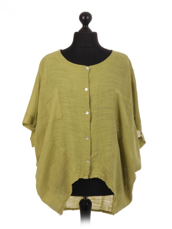 Italian Dip Hem Batwing Top With Front Pockets