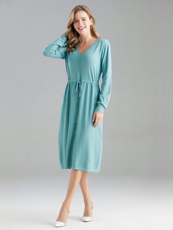 Italian Drawstring Waist Knitted Midi Dress