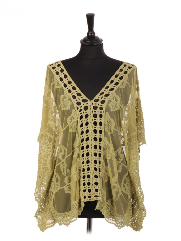 Italian Embroidered Net Kimono Cover Up Top