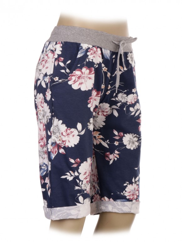 Italian Floral Print Cotton Shorts With Side Pockets