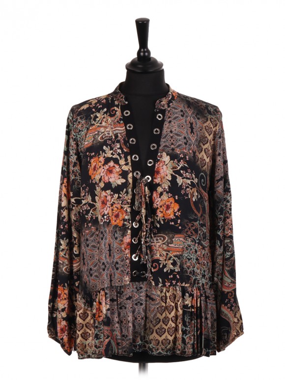 Italian Floral Print Frilled Blouse