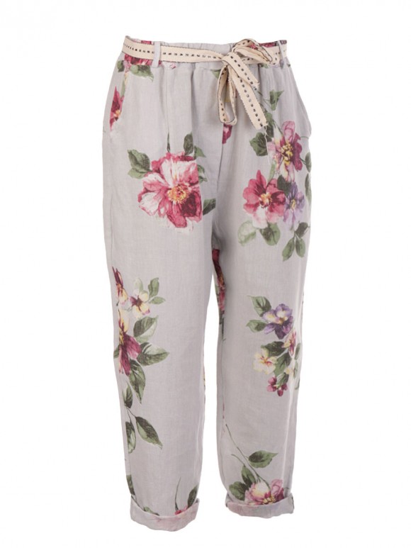 Italian Floral Print Linen Trouser