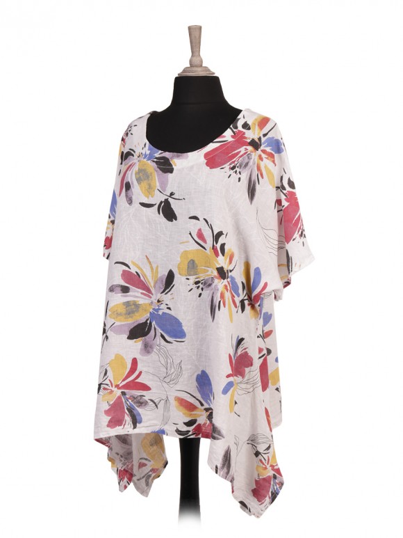 Italian Floral Print Linen Tunic Top