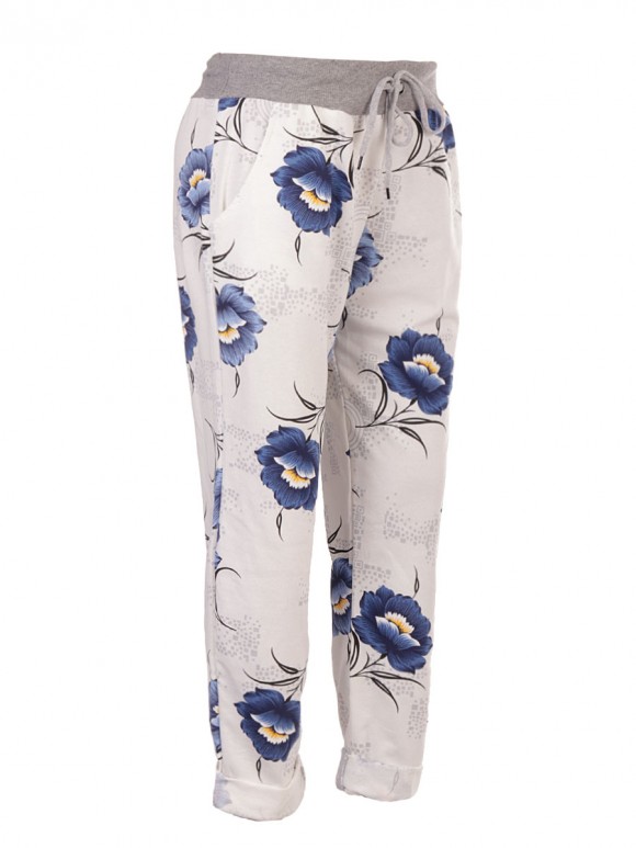 Italian Floral Print Trouser With Side Pockets