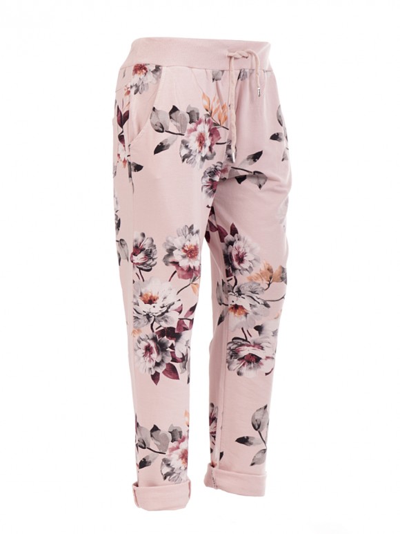 Italian floral print trouser- color nude