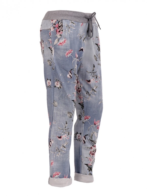 Italian floral print trousers - light denim