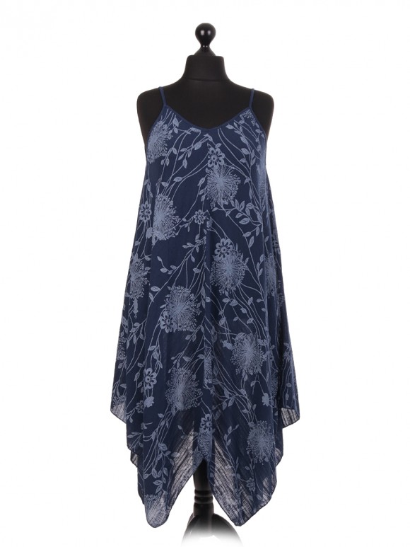 Italian Floral Printed Handkerchief Hem Dress