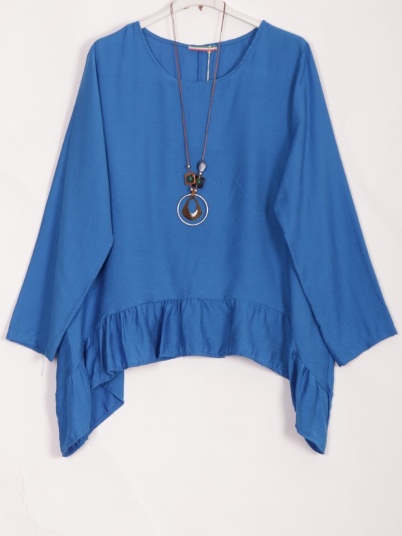 Italian Frilled Hem Necklace Tunic Top