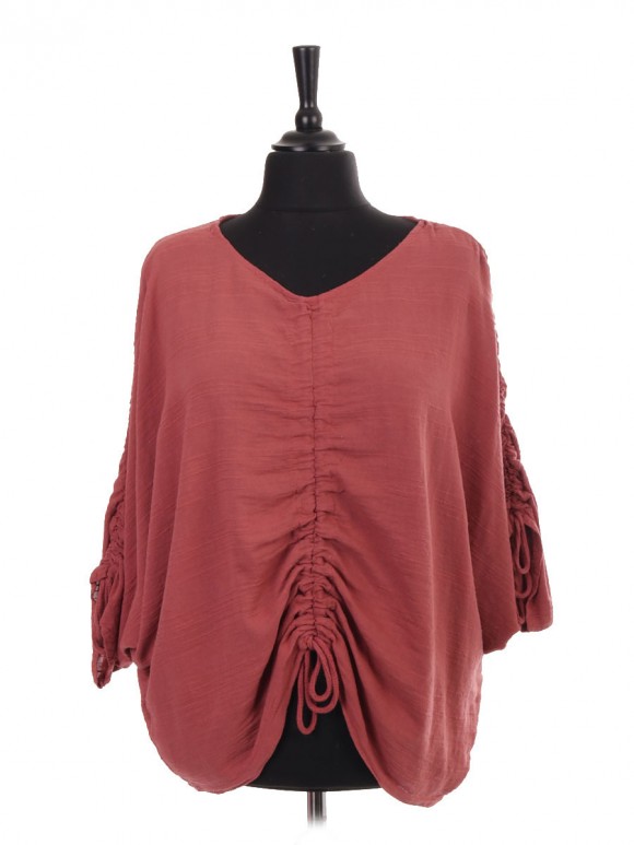 Italian Front And Arm Ruched Detail Batwing Top