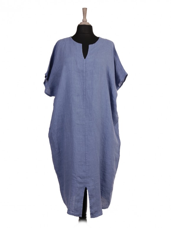 Italian Front Split Hem Linen Batwing Dress