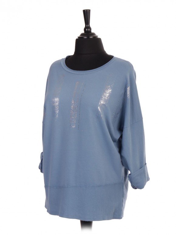 Italian Glittery And Diamante Cotton Top