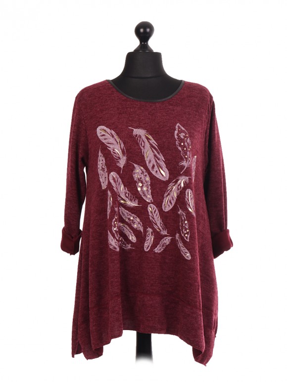 Italian glossy Feather print tunic top