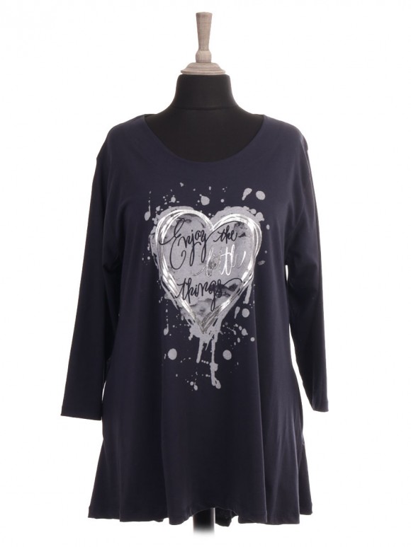 Italian Heart Print High Low Top with Side Pockets