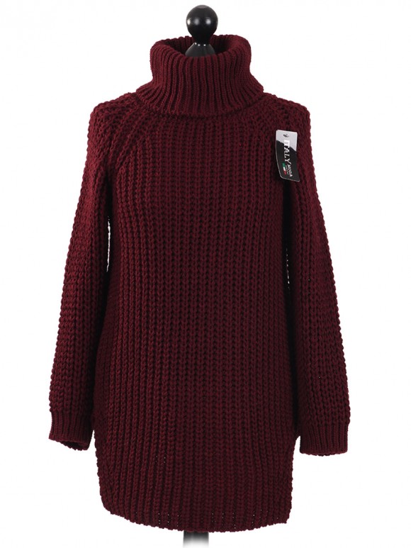 Italian High Neck Chunky Knitted Jumper- maroon