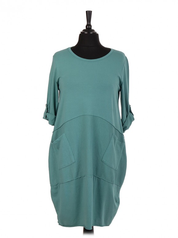 Italian Lagenlook Dress With Front Ribbed Panel And Pocket