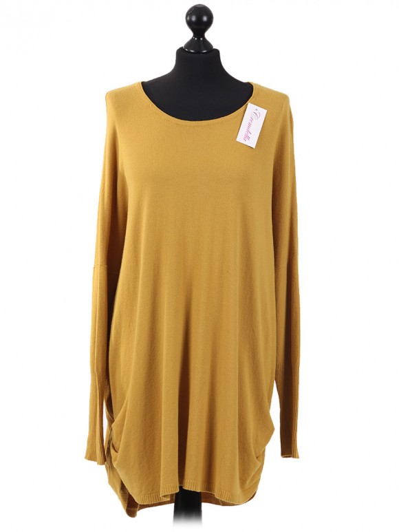  Italian Lagnelook Smoking Side Hem Knitted Top Mustard 