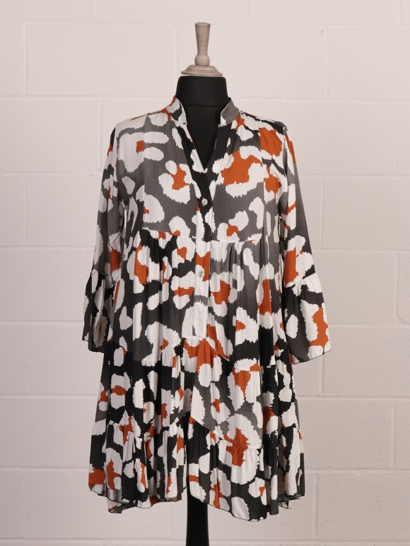 Italian Leopard Print Bell Sleeves Tiered Dress