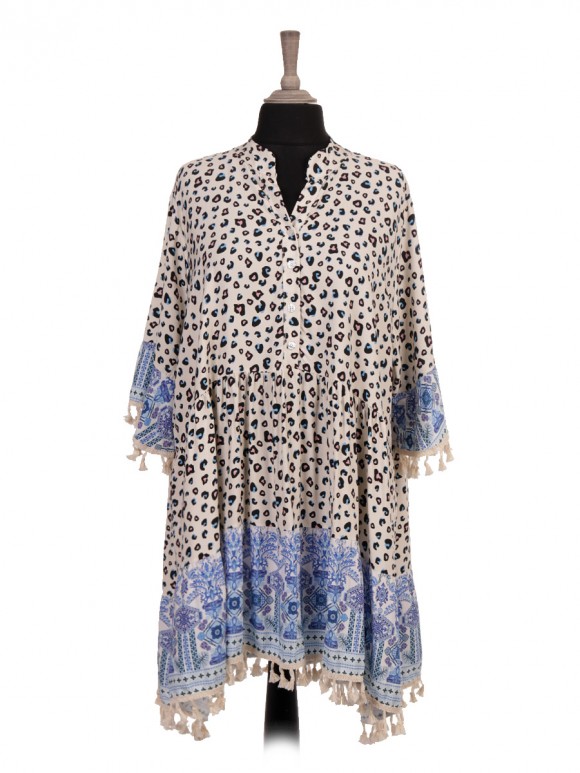 Italian Leopard Print Flared Dress With Tassel Detail