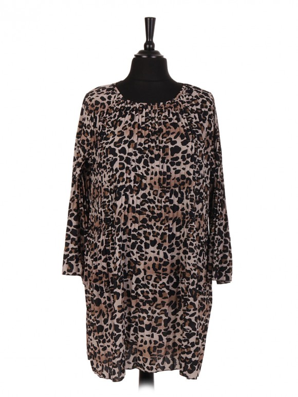 Italian Leopard Print Pleated Dress