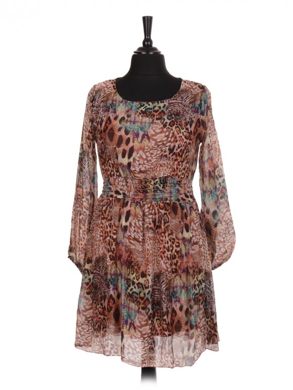 Italian Leopard Print Two Layered Elasticated Waist Silk Dress