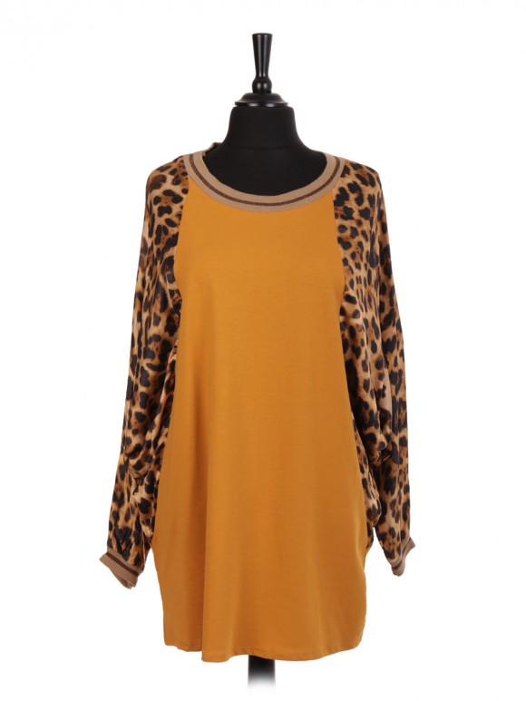 Italian Leopard Print Silk Sleeve Batwing Top