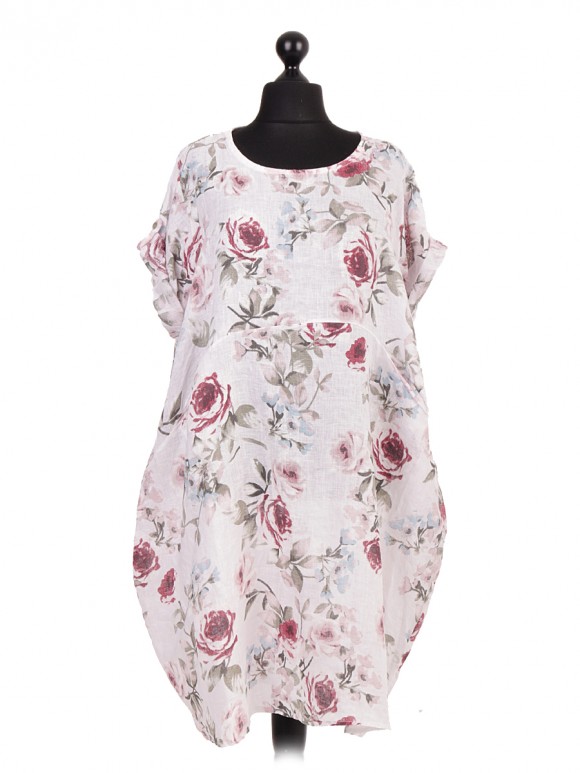 Italian Linen Floral Print Lagenlook Dress
