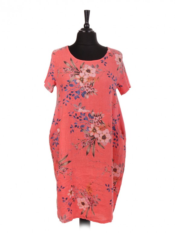 Italian Linen Floral Print Lagenlook Dress