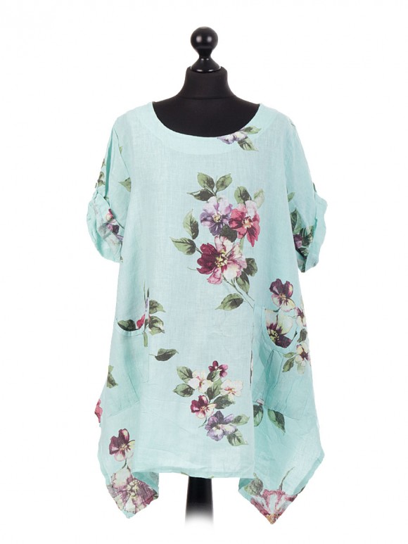 Plus Size Italian Linen Floral Tunic Top