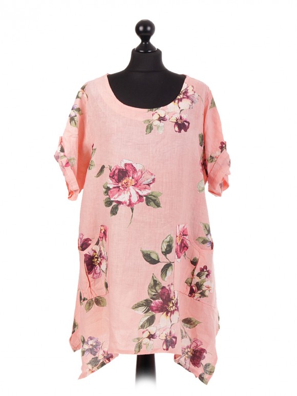 Plus Size Italian Linen Floral Tunic Top