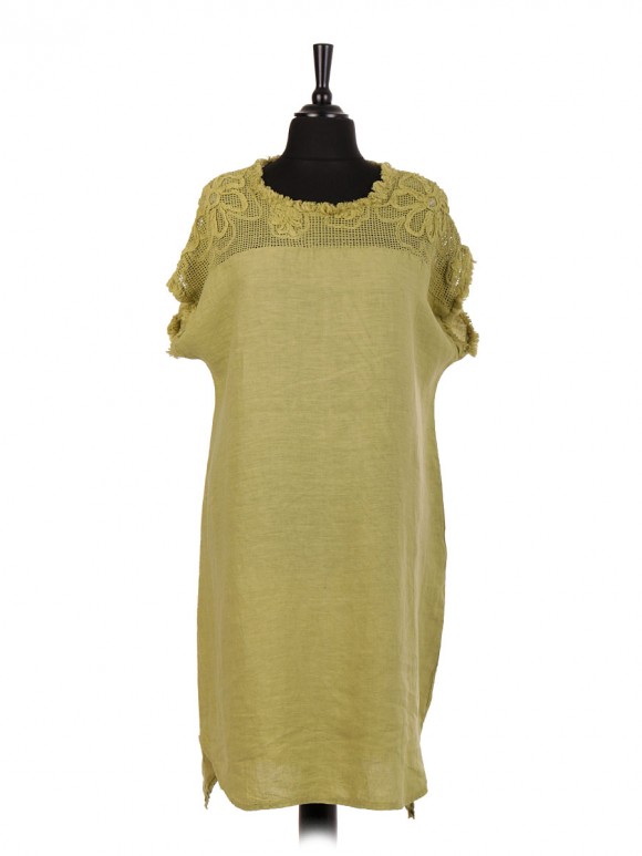 Italian Linen Mesh Net Applique Shoulder Panel Dress
