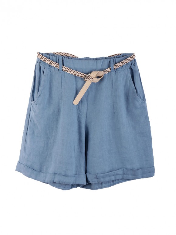 Italian Linen Shorts With Side Pockets And Waist Belt