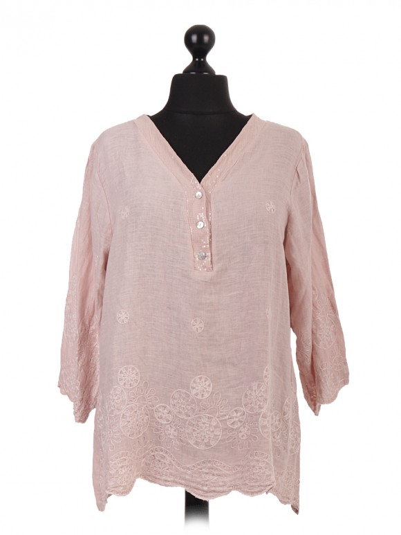 Italian Linen Embroidered Tunic Top