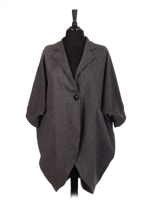 Italian One Button Zig-Zag Pattern Batwing Coat