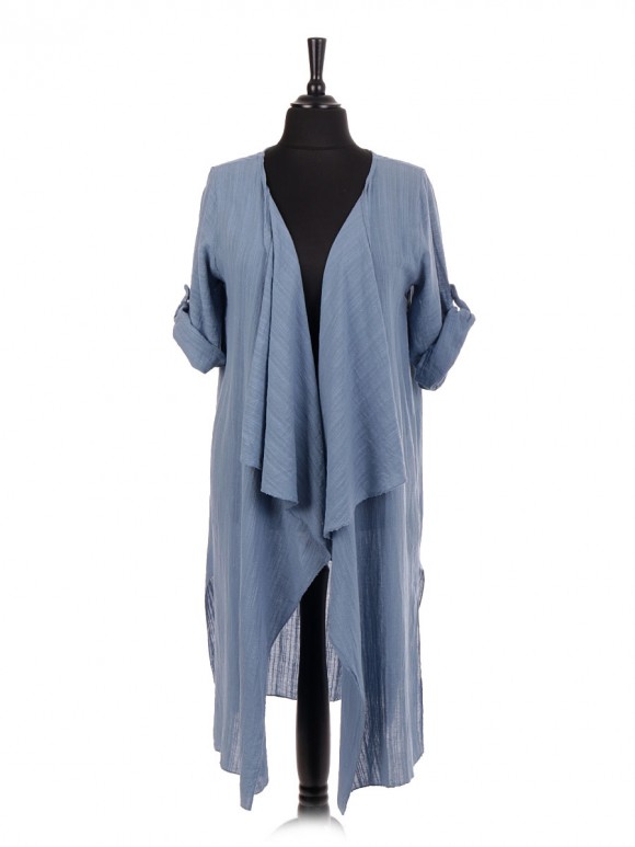 Italian Open Front Split Hem Long Cardigan