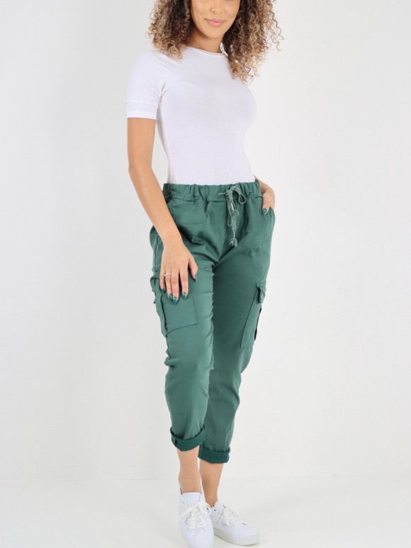 Plus Size Italian Plain Cargo Joggers With Side Pockets