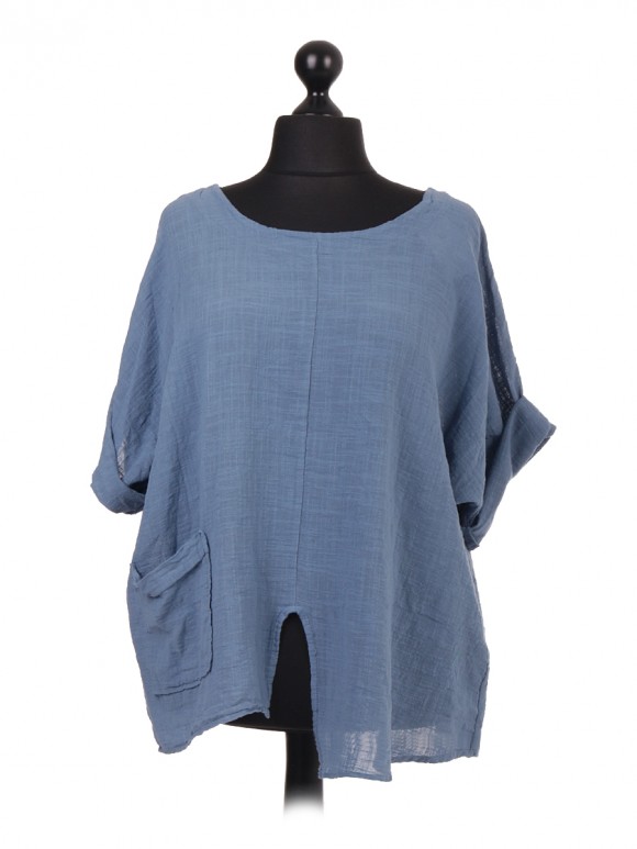 Italian Plain Cotton Front Pocket Top