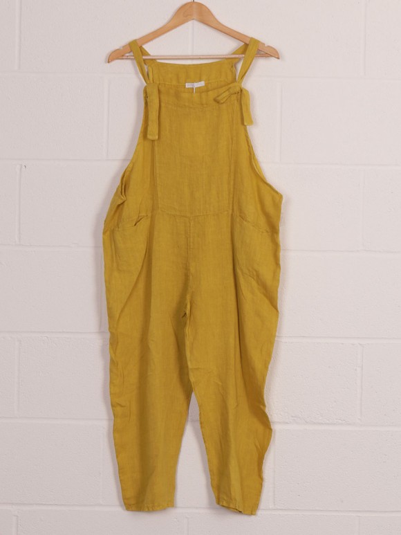 Italian Plain Linen Dungaree With Front Pockets