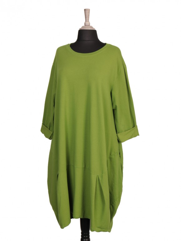 Italian Plain Oversized Pleated Dress with Side Pockets