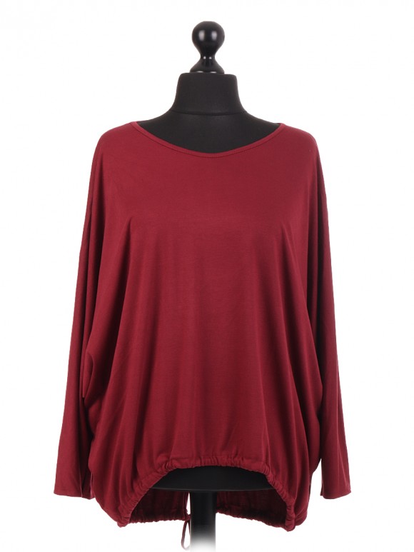 Italian Plain Gathered Dip Hem Batwing Top