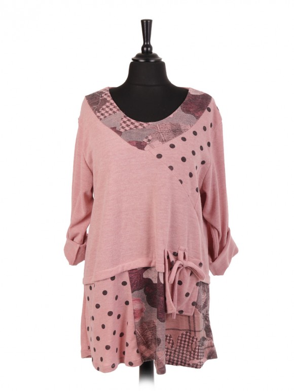 Italian Polka Dot Flared Top With Front Pocket